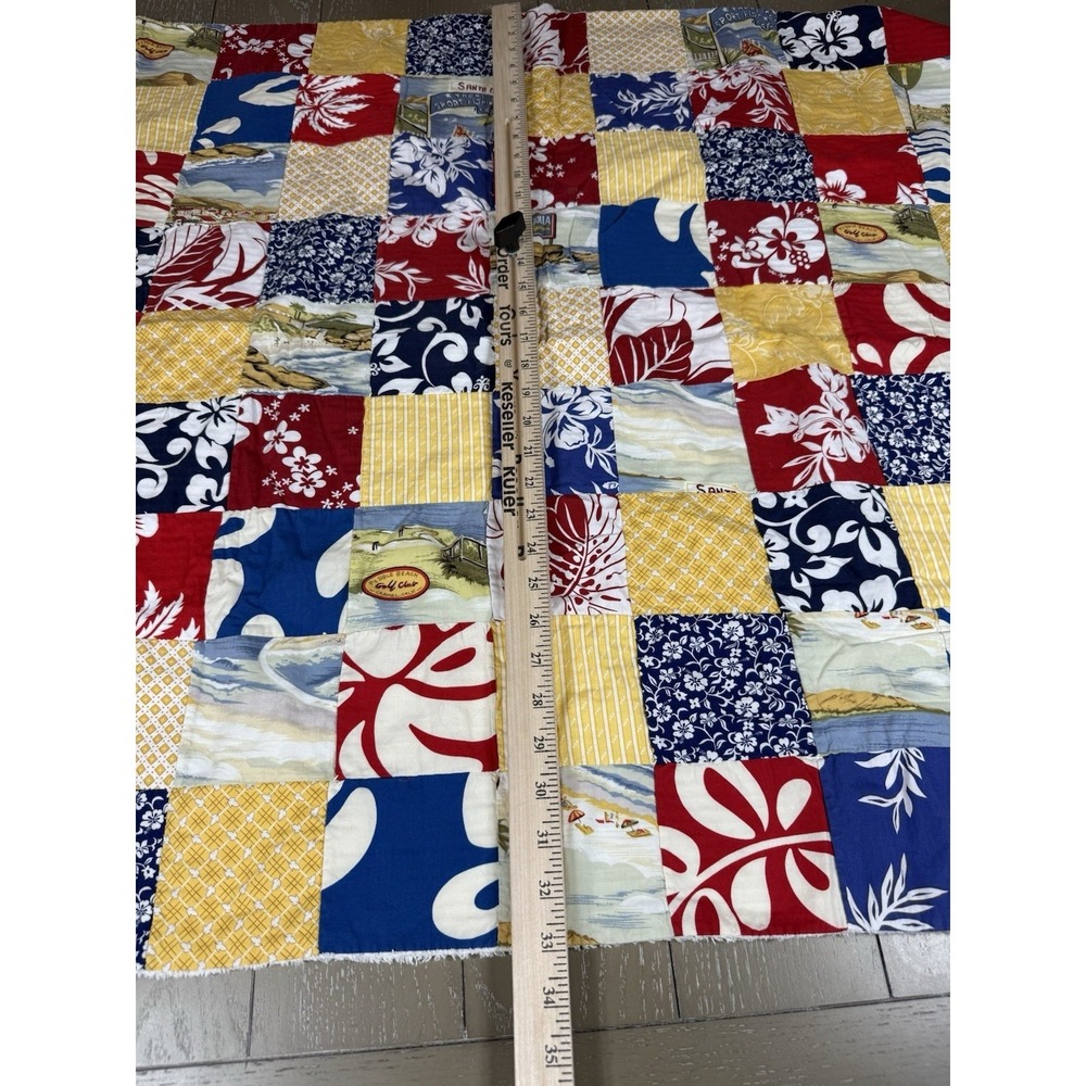 Hawaiian Quilt Blanket Beaches Floral Print Patch Lap Baby Blanket Handmade - Picture 3 of 12